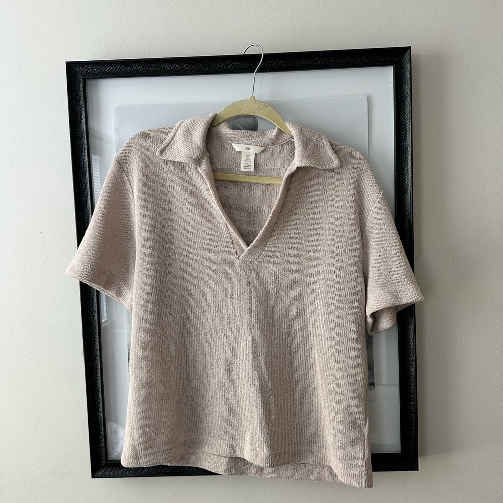 H&M Beige Knit Collared Sweater